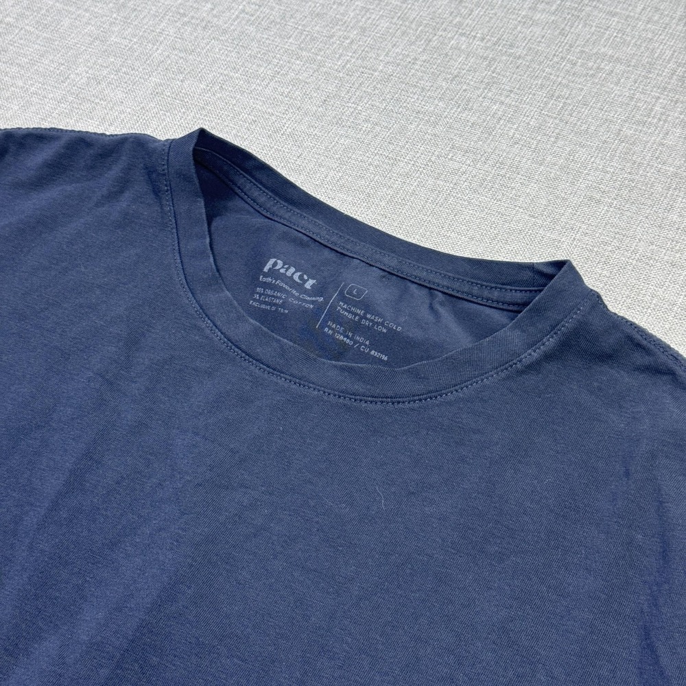 Pact T-Shirt Mens Large Blue Organic Cotton Spandex Crew Neck Basic Regular Fit